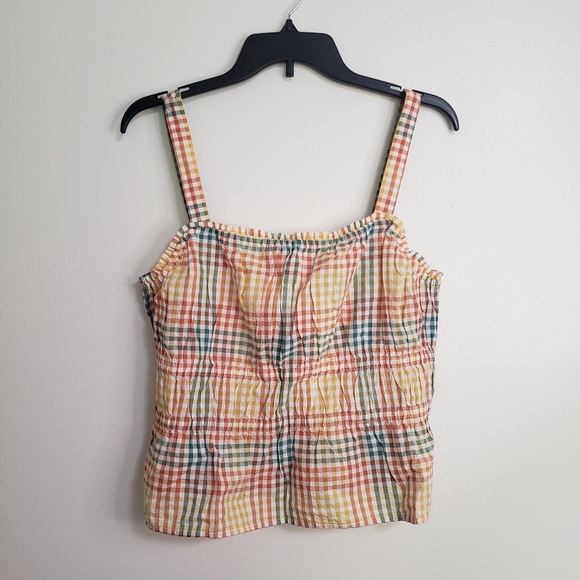 Large Madewell Sophia Seersucker Top Yellow/Orange/Green/White Spring Su… - Picture 1 of 4
